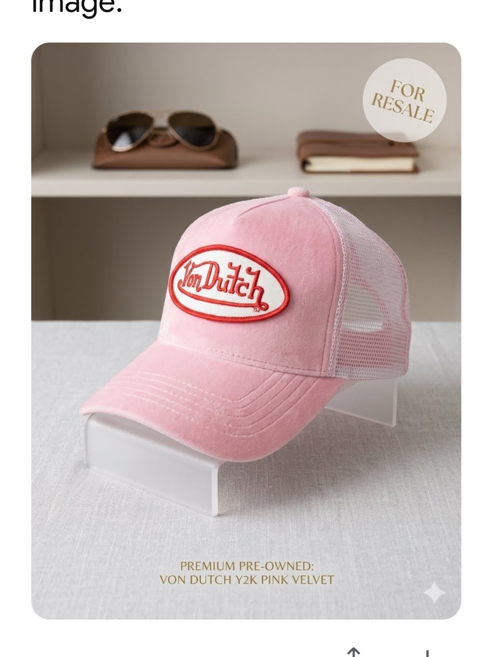 Von Dutch Pink Velvet and White Mesh Trucker Hat with Red Logo